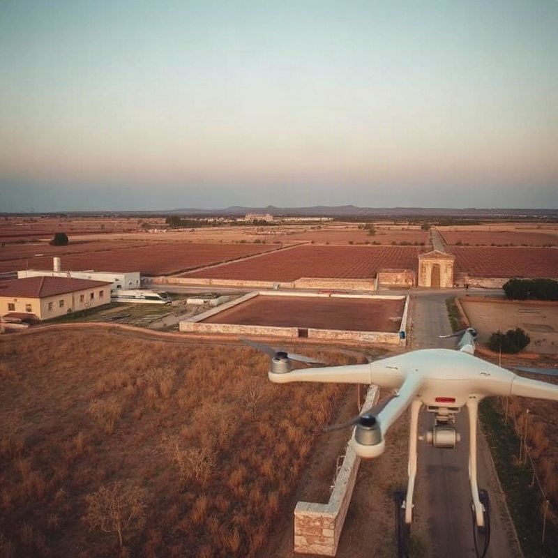 Vista aérea de paisaje rural uruguayo al atardecer con una casa aislada